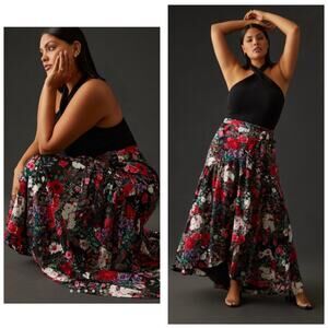 Anthropologie Hutch Floral Wrap Maxi Skirt Plus Size 1X Bohemian Vday Girly